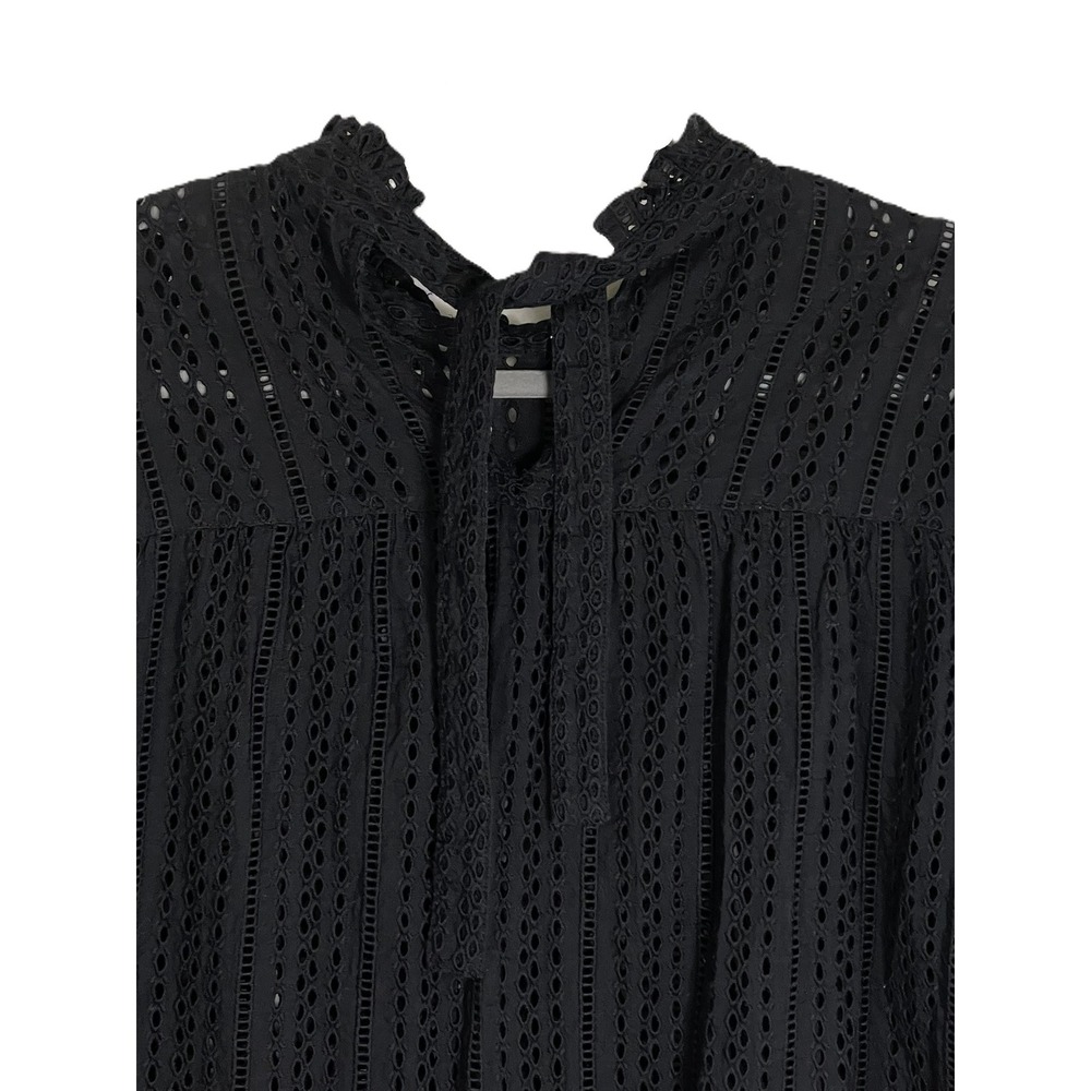 Madewell Large Black Eyelet Lace Ruffle Tie Neck Victorian Prairie Blouse - Picture 7 of 15
